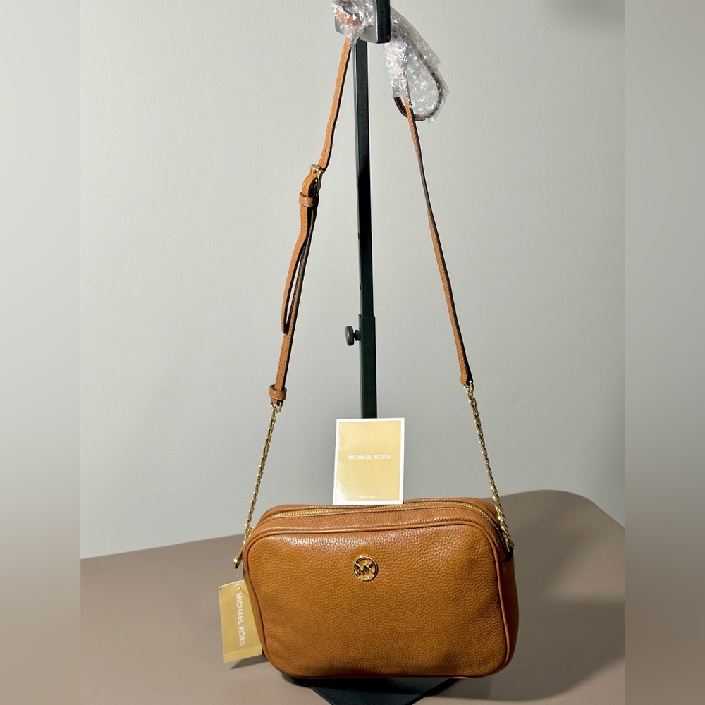 NEW MICHAEL Michael Kors Fulton Brown Crossbody Pebble Leather Chain Bag - Picture 8 of 10